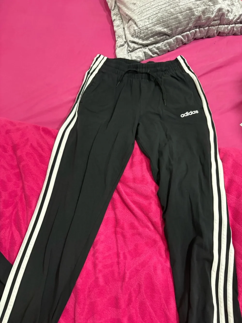 Adidas Kids Black Track Pants with White Stripes - Picture 2 of 4